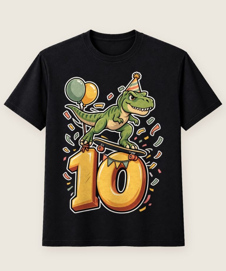 T-Shirt mit Motiv „10. Geburtstag T-Rex Skater Kinder“ – Geburtstagsshirts für Kinder