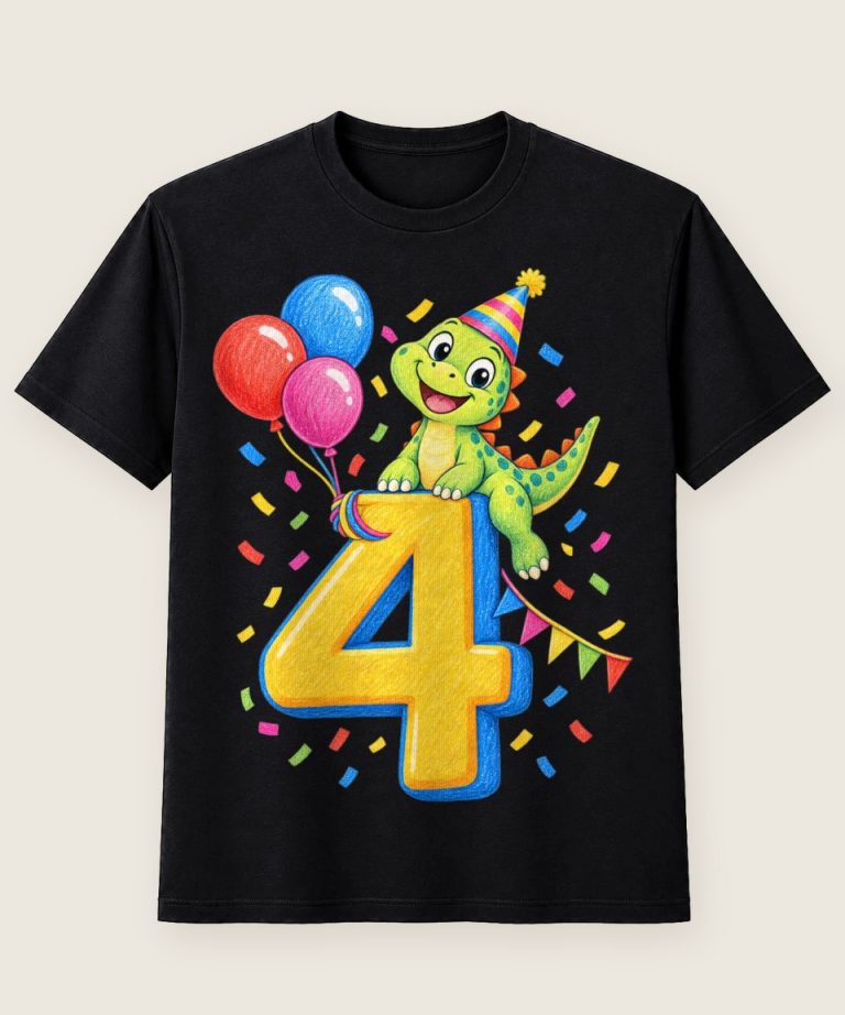 T-Shirt mit Motiv „4. Geburtstag Dino Kinder“ – Geburtstagsshirts für Kinder