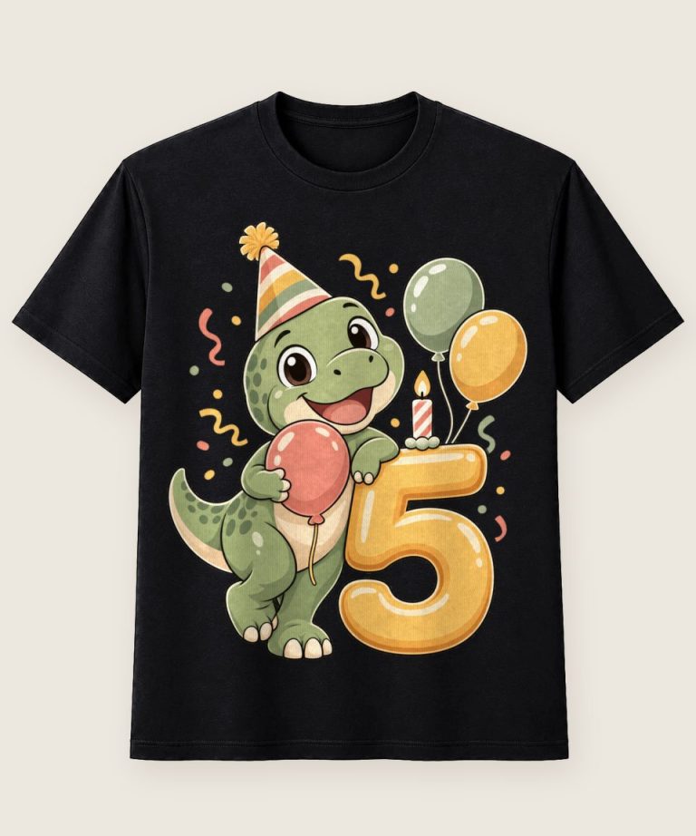 T-Shirt mit Motiv „5. Geburtstag Dino Kinder“ – Geburtstagsshirts für Kinder