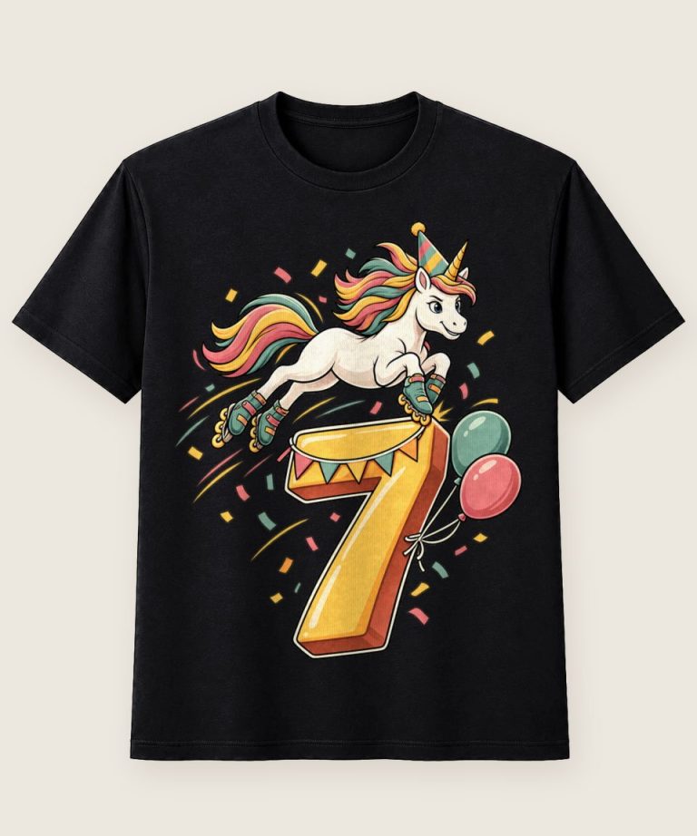 T-Shirt mit Motiv „7. Geburtstag Einhorn Kinder Inlineskates“ – Geburtstagsshirts für Kinder