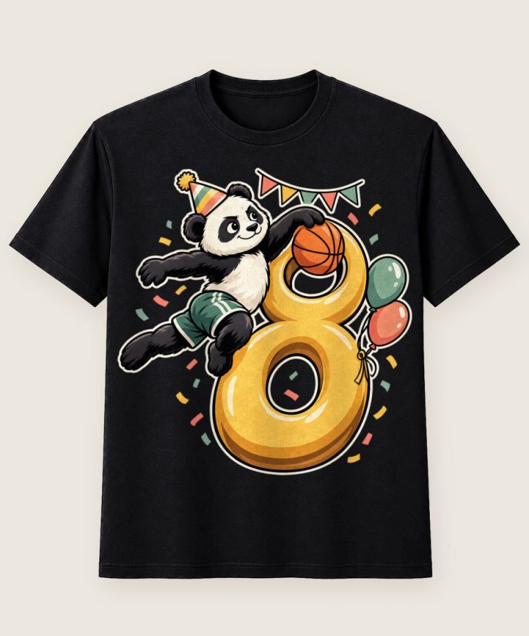 T-Shirt mit Motiv „8. Geburtstag Panda Basketball Kinder“ – Geburtstagsshirts für Kinder