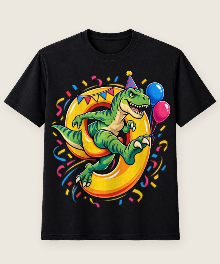 T-Shirt mit Motiv „9. Geburtstag Dino Kinder Sprung“ – Geburtstagsshirts für Kinder