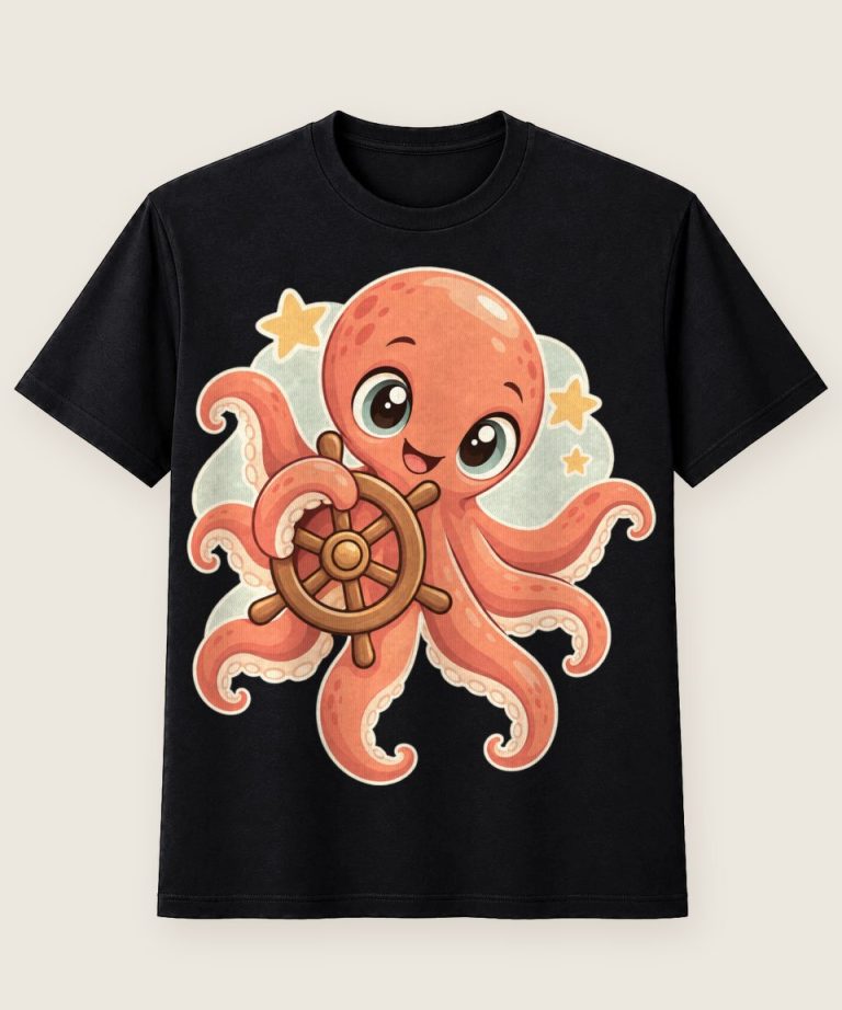 T-Shirt mit Motiv „Abenteuer-Oktopus am Steuerrad Kinder“ – Kinder-T-Shirts