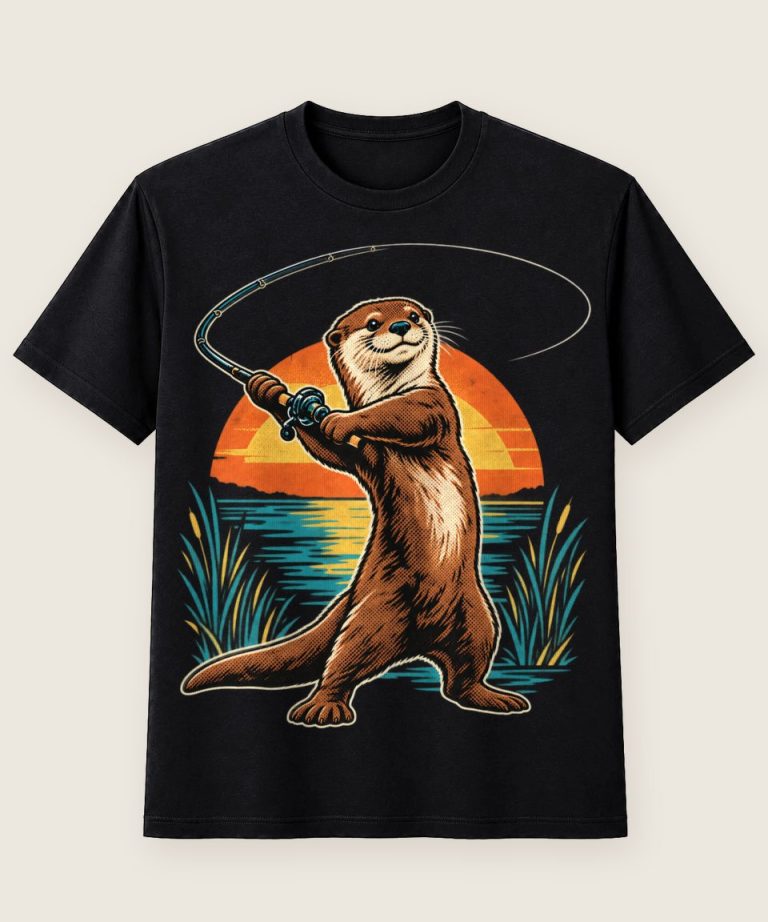 T-Shirt mit Motiv „Angelnder Otter beim Auswerfen“ – Hobby & Freizeit T-Shirts