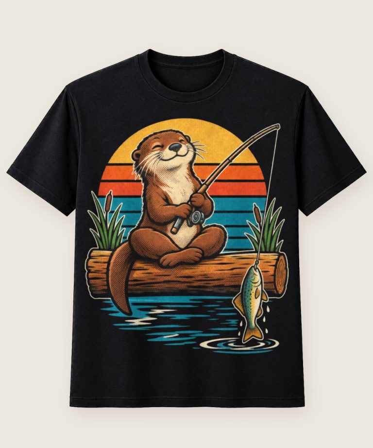 T-Shirt mit Motiv „Angelnder Otter ganz entspannt am Steg“ – Hobby & Freizeit T-Shirts