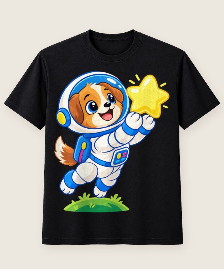 T-Shirt mit Motiv „Astronauten-Hund mit Stern für Kinder“ – Kinder-T-Shirts