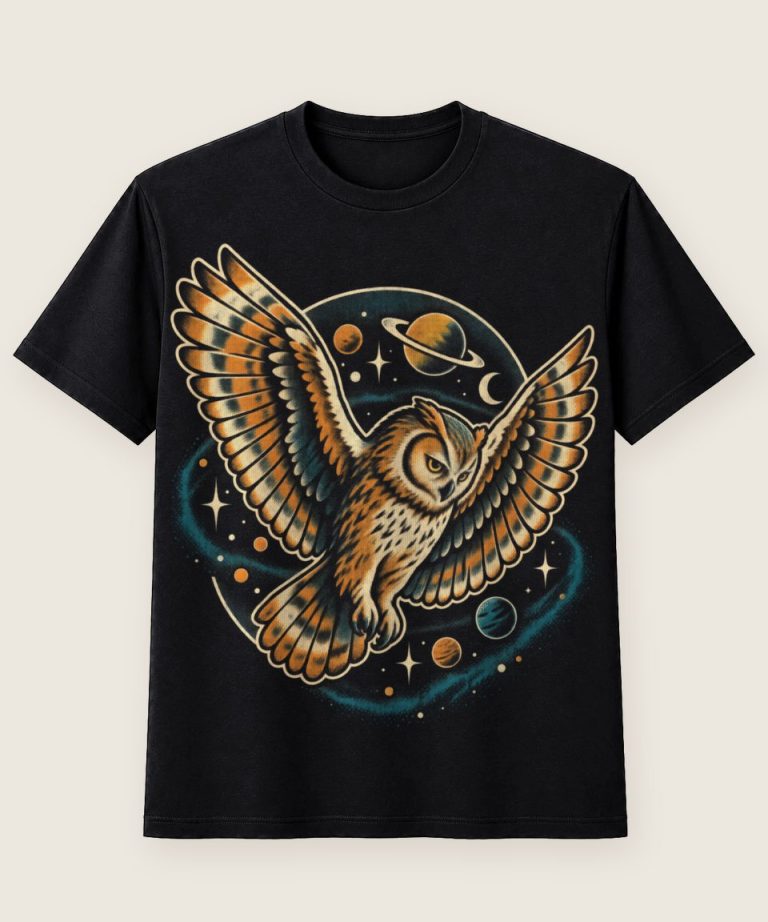T-Shirt mit Motiv „Astronomie-Eule im Weltraum“ – Hobby & Freizeit T-Shirts