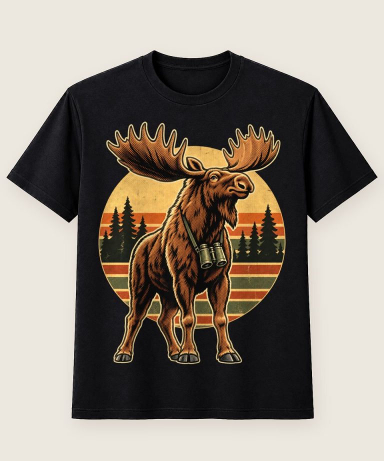 T-Shirt mit Motiv „Bär Waldtier Elch beim Beobachten“ – Hobby & Freizeit T-Shirts