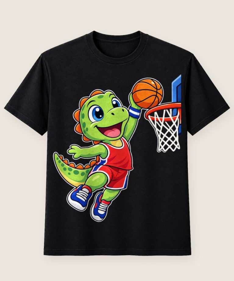 T-Shirt mit Motiv „Basketball Dino Dunk für Jungen und Mädchen“ – Kinder-T-Shirts