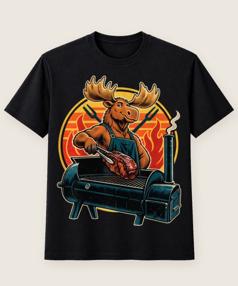 T-Shirt mit Motiv „BBQ-Grillen mit Elch-Pitmaster“ – Hobby & Freizeit T-Shirts