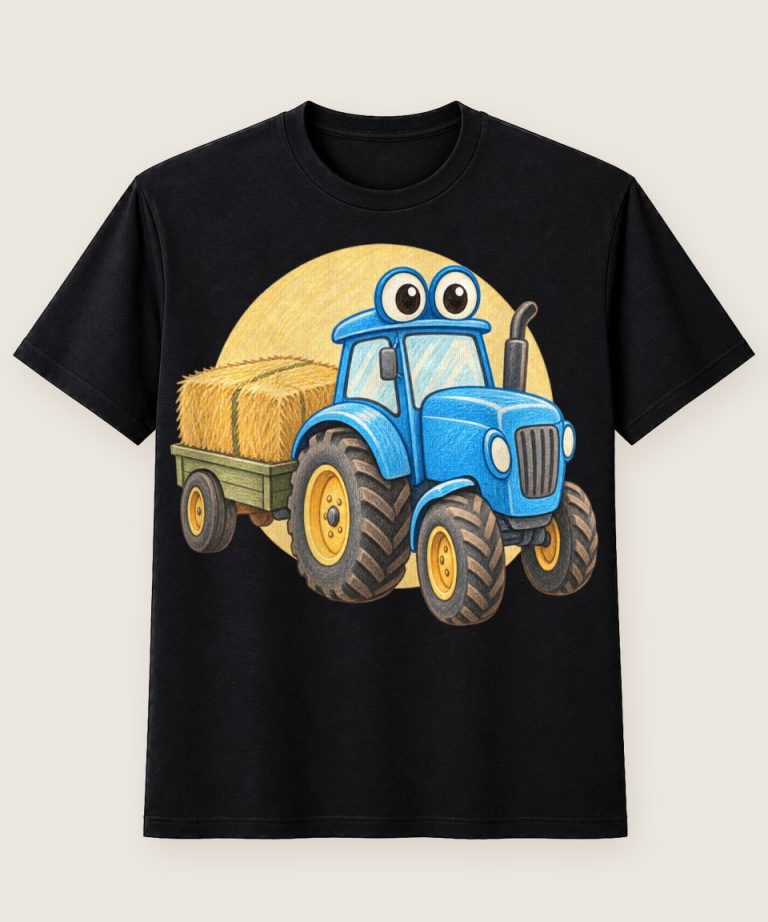 T-Shirt mit Motiv „Blauer Traktor auf dem Bauernhof Kinder“ – Kinder-T-Shirts