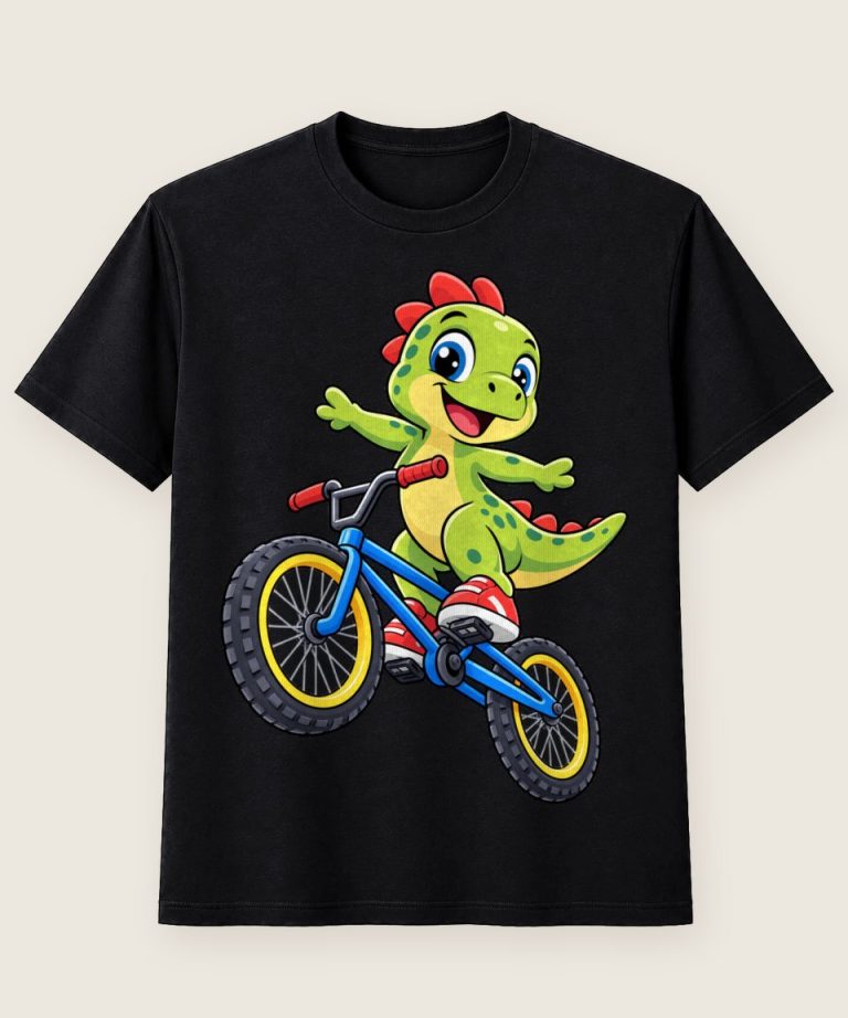 T-Shirt mit Motiv „BMX Dino Sprung Kinder“ – Kinder-T-Shirts
