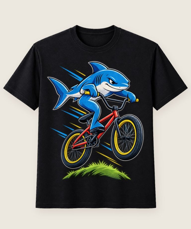T-Shirt mit Motiv „BMX-Hai mit sportlichem Sprung für Kinder“ – Kinder-T-Shirts