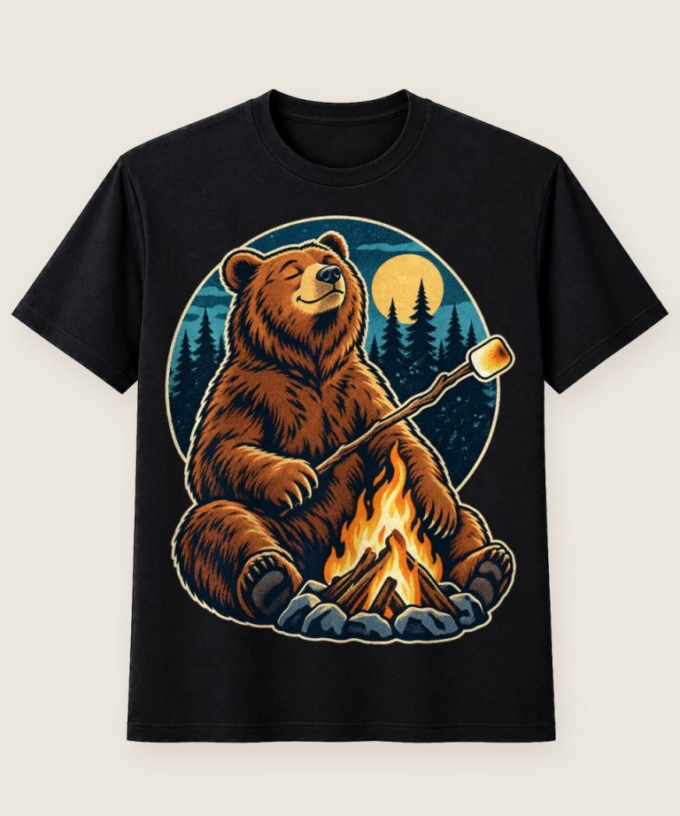 T-Shirt mit Motiv „Camping Bär am Lagerfeuer“ – Hobby & Freizeit T-Shirts