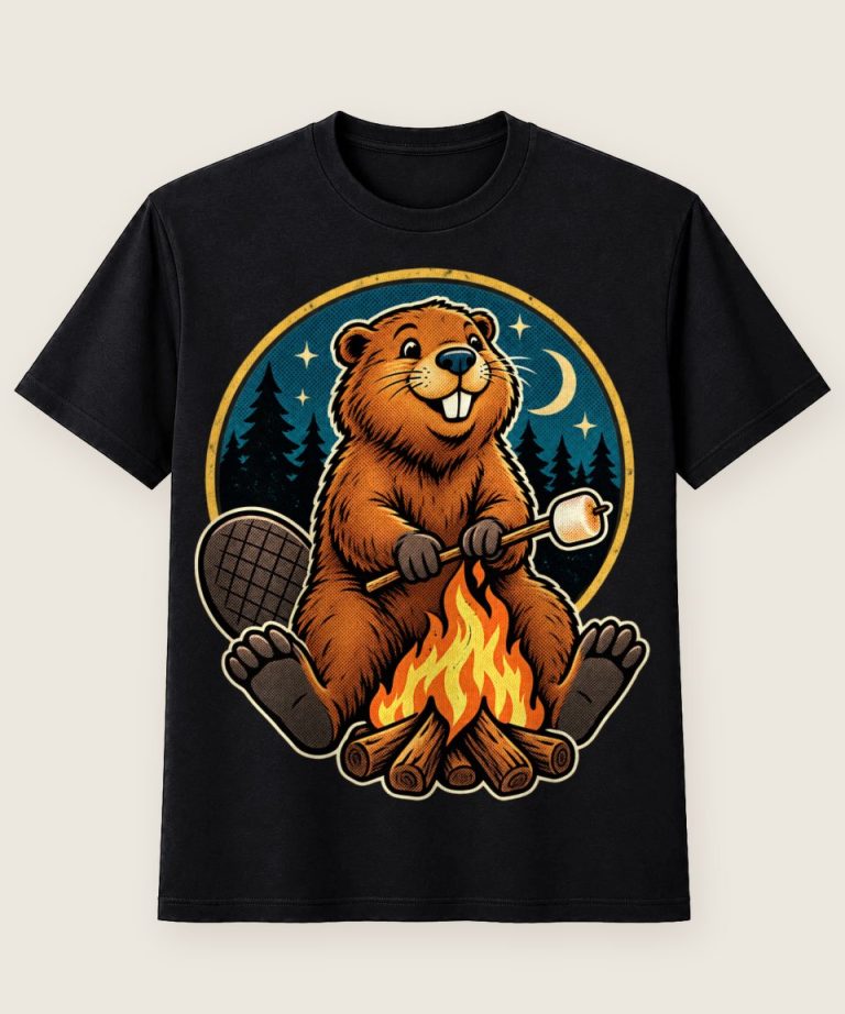 T-Shirt mit Motiv „Camping-Lagerfeuer-Biber röstet Marshmallow“ – Hobby & Freizeit T-Shirts