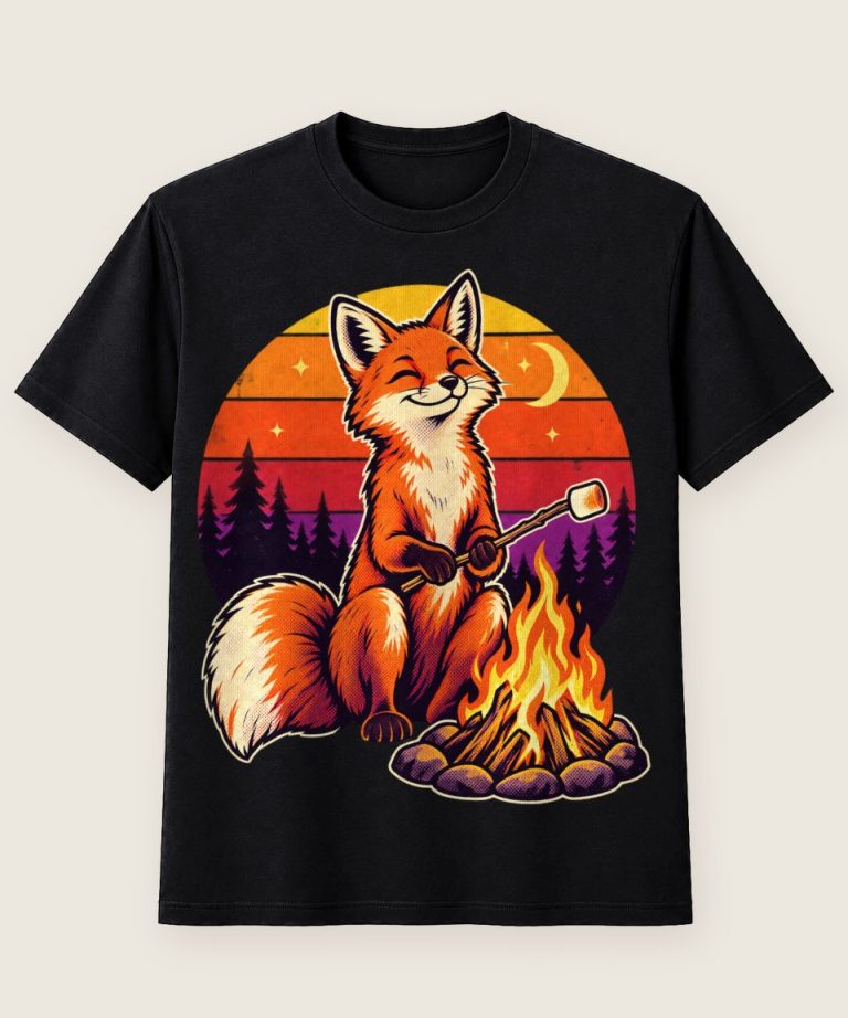 T-Shirt mit Motiv „Camping Lagerfeuer Fuchs mit Marshmallow“ – Hobby & Freizeit T-Shirts