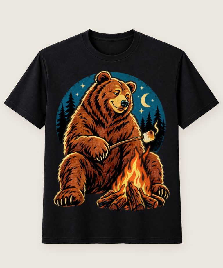 T-Shirt mit Motiv „Camping Lagerfeuer Grizzlybär“ – Hobby & Freizeit T-Shirts