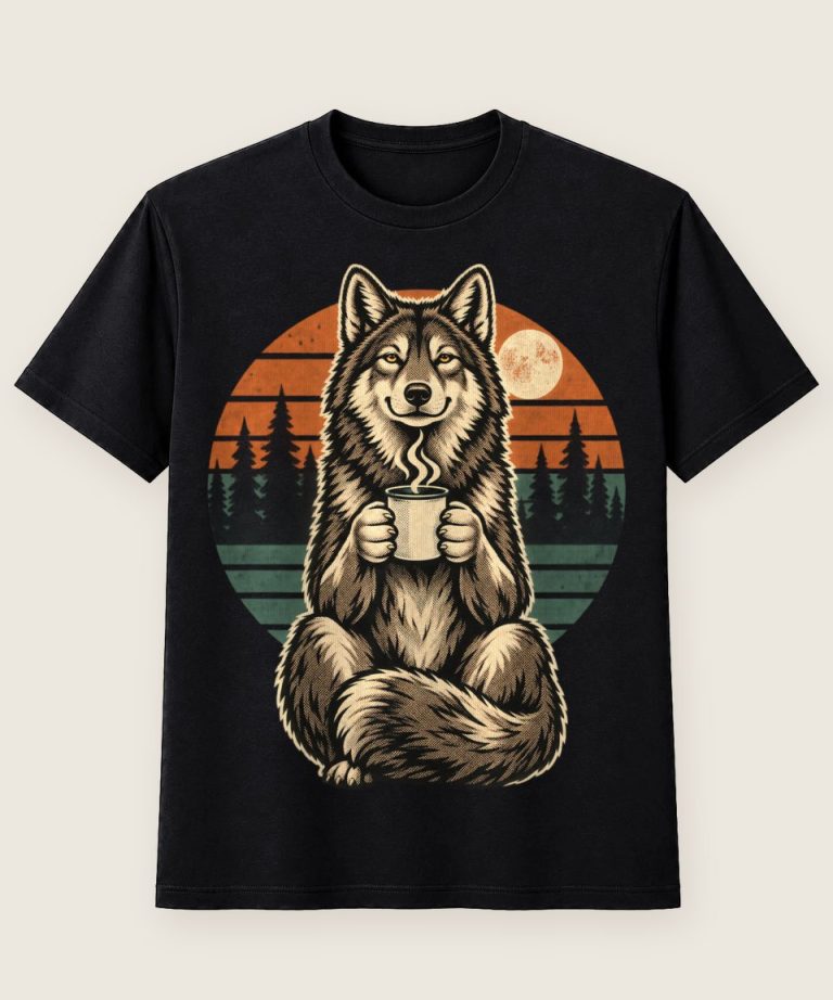 T-Shirt mit Motiv „Camping Wolf Kaffee Waldtier“ – Hobby & Freizeit T-Shirts