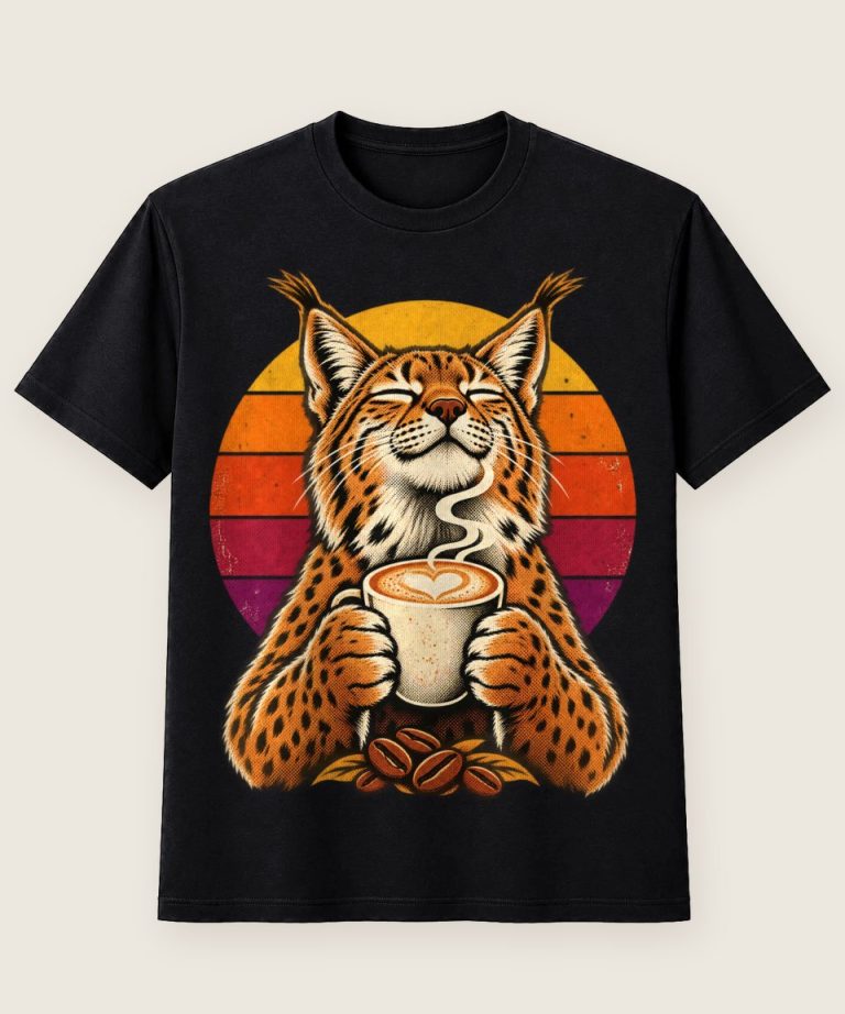 T-Shirt mit Motiv „Cappuccino-Wildkatze für entspannte Kaffeepausen“ – Hobby & Freizeit T-Shirts