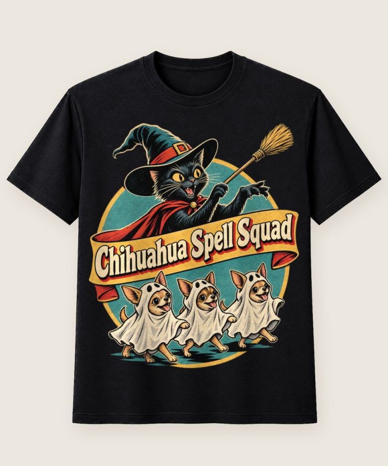T-Shirt mit Motiv „Chihuahua Spell Squad Halloween Hexenkatze“ – Halloween T-Shirts