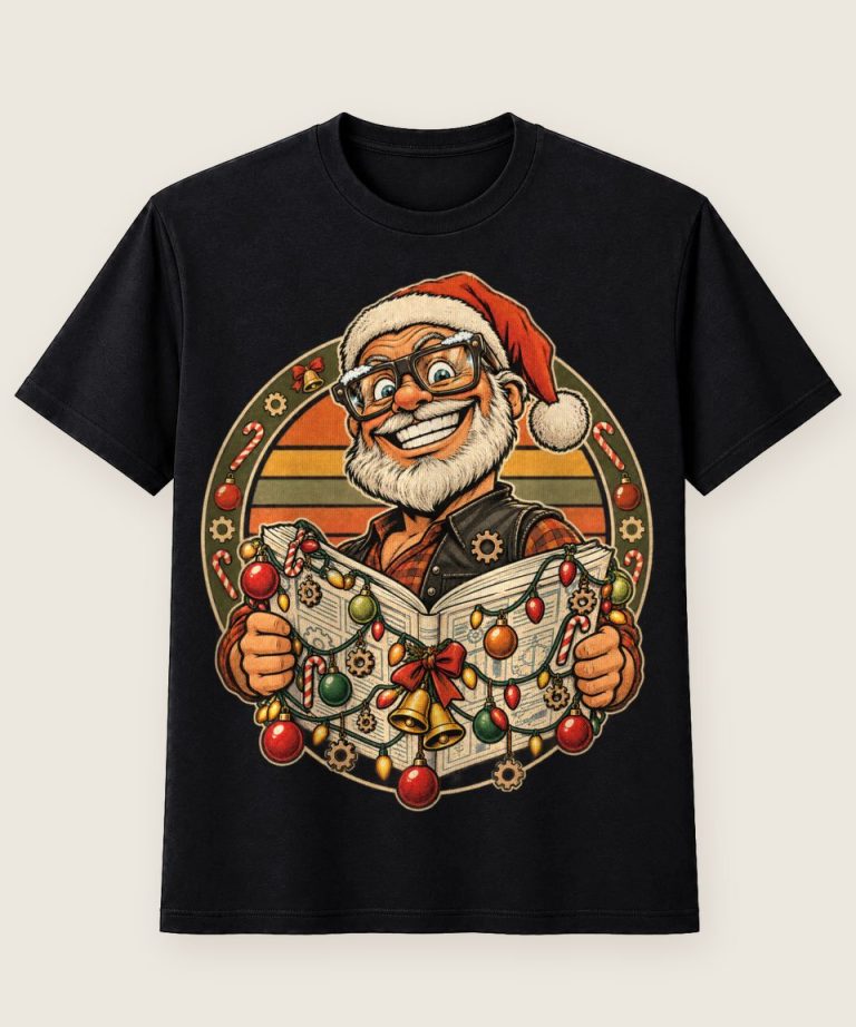 T-Shirt mit Motiv „Christmas Biker-Opa als fröhlicher Engineer“ – Weihnachts-T-Shirts