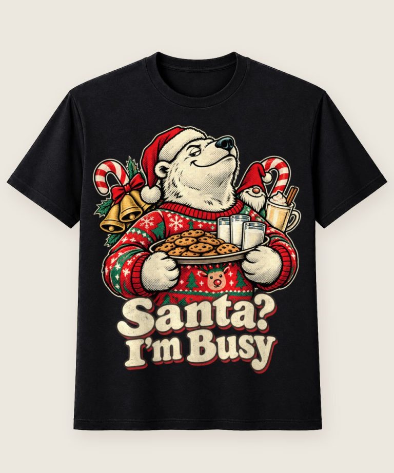 T-Shirt mit Motiv „Christmas Eisbär Santa? I'm Busy“ – Weihnachts-T-Shirts