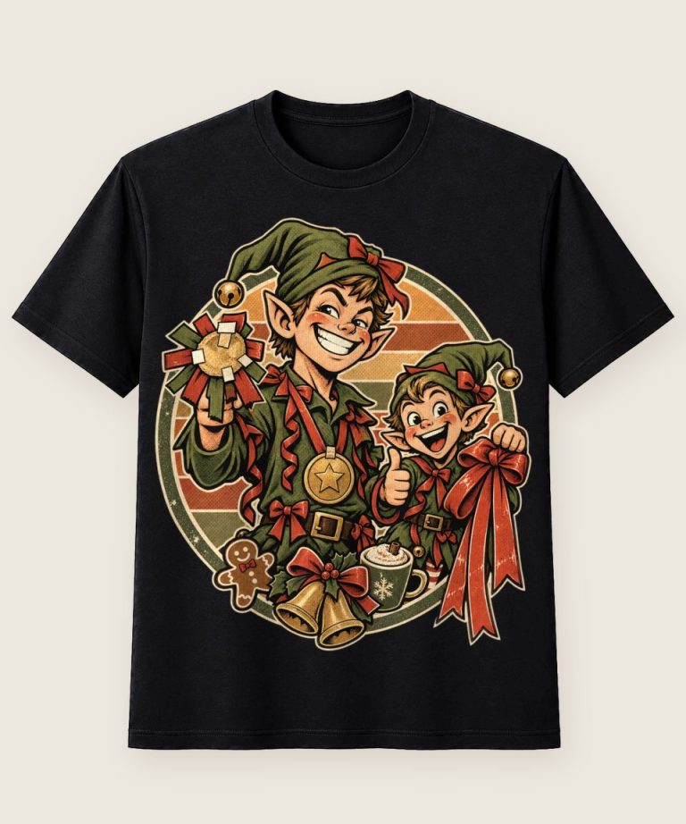 T-Shirt mit Motiv „Christmas Elf Big Bro Trouble Chaos“ – Weihnachts-T-Shirts