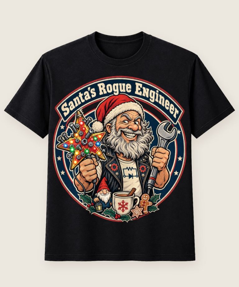 T-Shirt mit Motiv „Christmas Engineer Biker-Opa Santa's Rogue“ – Weihnachts-T-Shirts