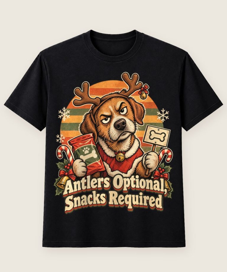 T-Shirt mit Motiv „Christmas Hund Antlers Optional Snacks Required“ – Weihnachts-T-Shirts