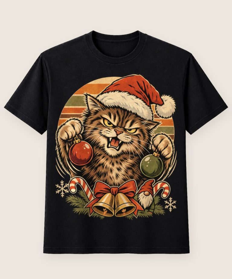 T-Shirt mit Motiv „Christmas Mosh-Katze für Metal-Fans“ – Weihnachts-T-Shirts