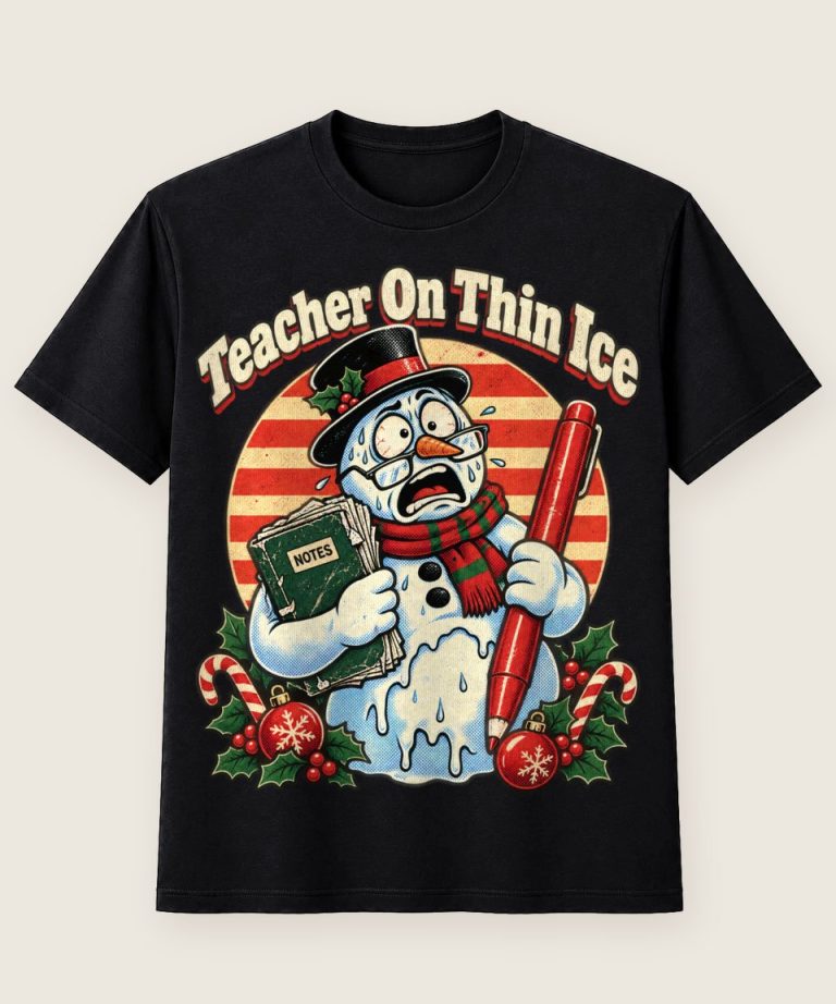 T-Shirt mit Motiv „Christmas Schneemann Lehrer On Thin Ice“ – Weihnachts-T-Shirts