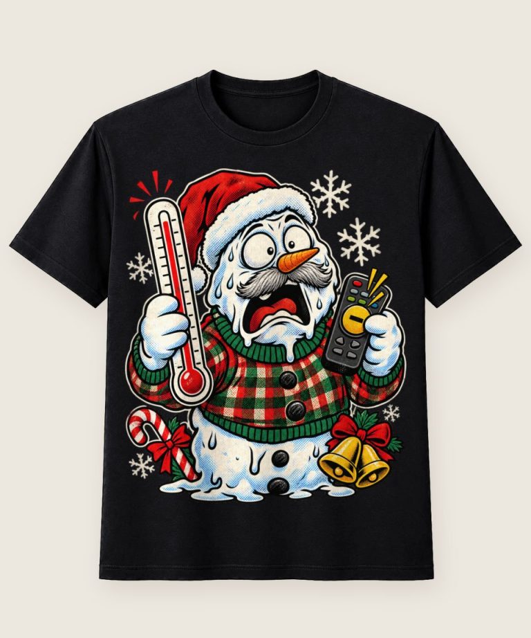 T-Shirt mit Motiv „Christmas Schneemann Opa am Thermostat“ – Weihnachts-T-Shirts