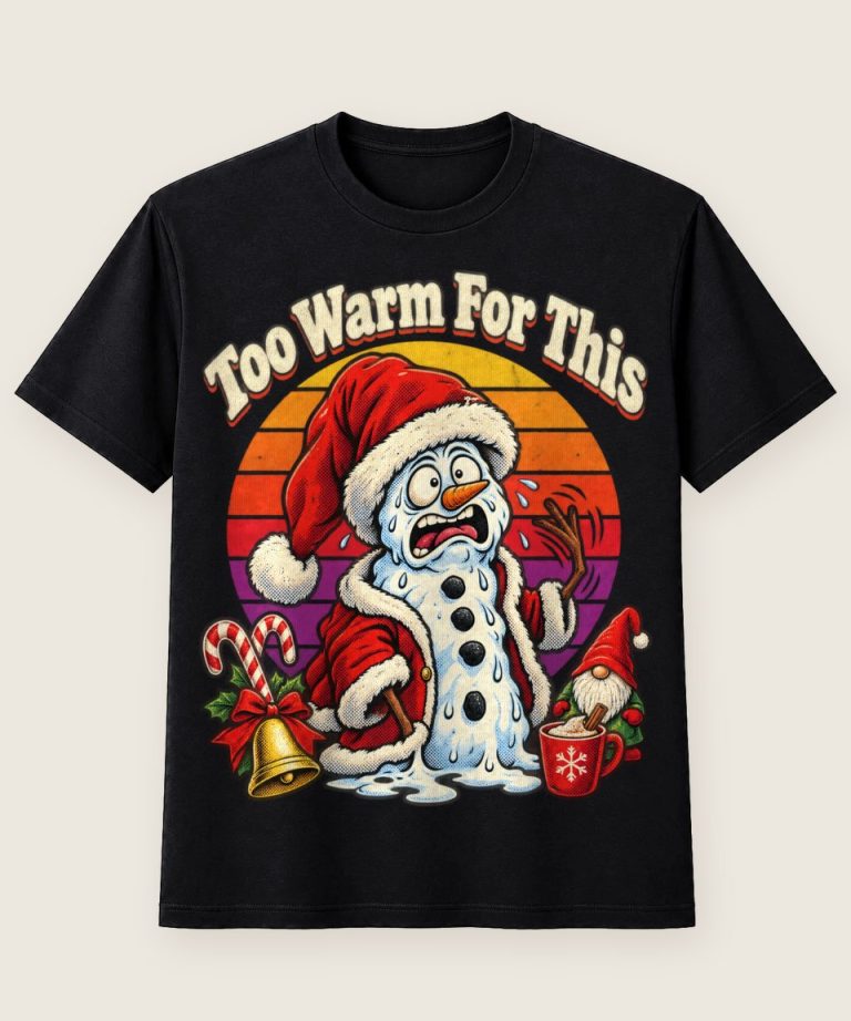 T-Shirt mit Motiv „Christmas Schneemann Too Warm For This“ – Weihnachts-T-Shirts