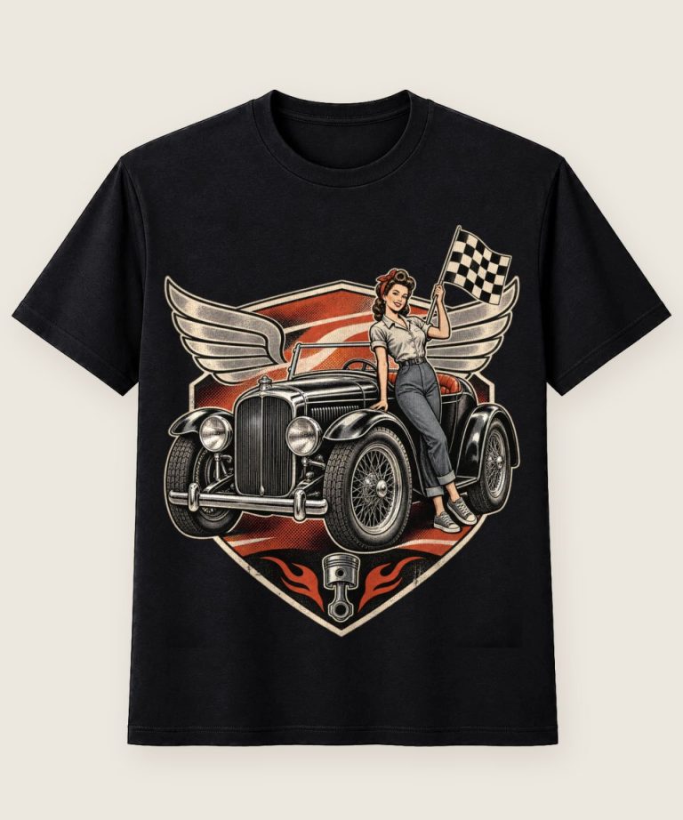 T-Shirt mit Motiv „Classic-Car Roadster Emblem Vintage Garagenstil“ – Hobby & Freizeit T-Shirts