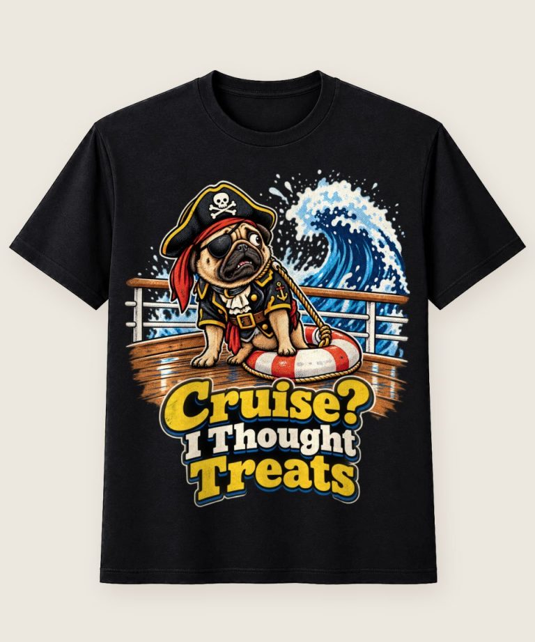 T-Shirt mit Motiv „Cruise I Thought Treats Mops Pirat Halloween Kreuzfahrt“ – Halloween T-Shirts