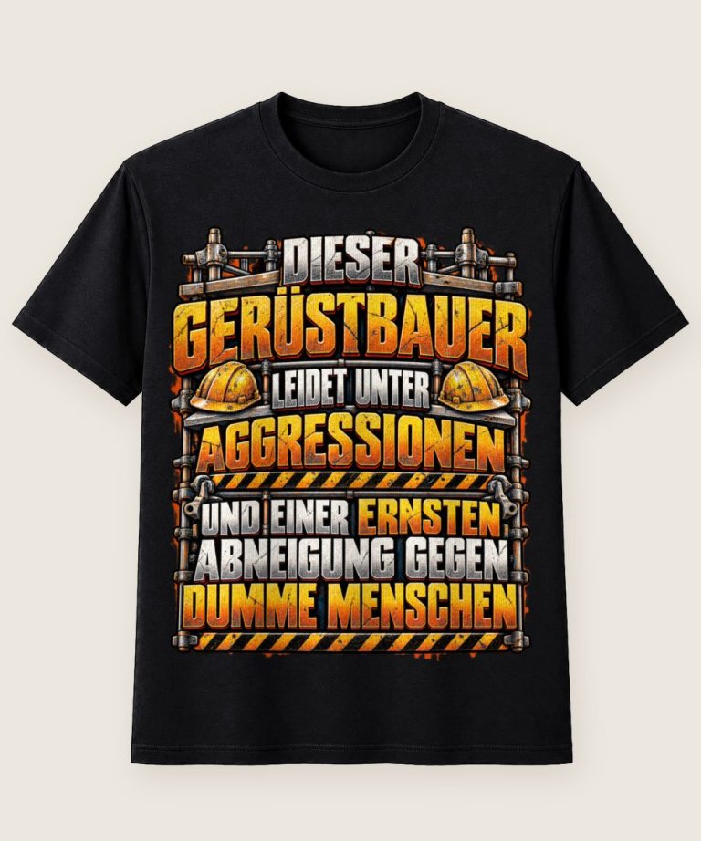 T-Shirt mit Motiv „Dieser Gerüstbauer leidet unter Aggressionen“ – Gerüstbauer T-Shirts