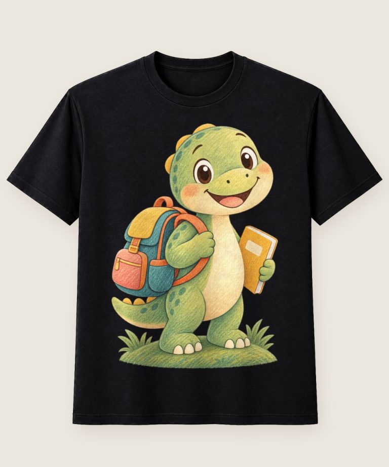 T-Shirt mit Motiv „Dino mit Rucksack Kinder Schule“ – Kinder-T-Shirts