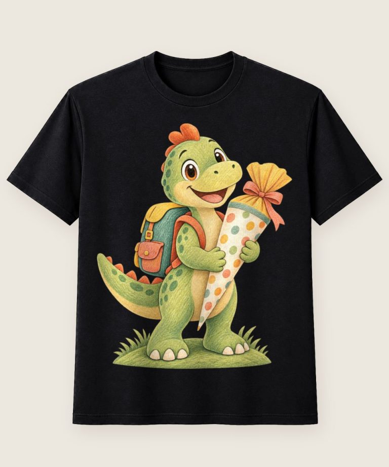 T-Shirt mit Motiv „Dino mit Schultüte Kinder“ – Kinder-T-Shirts