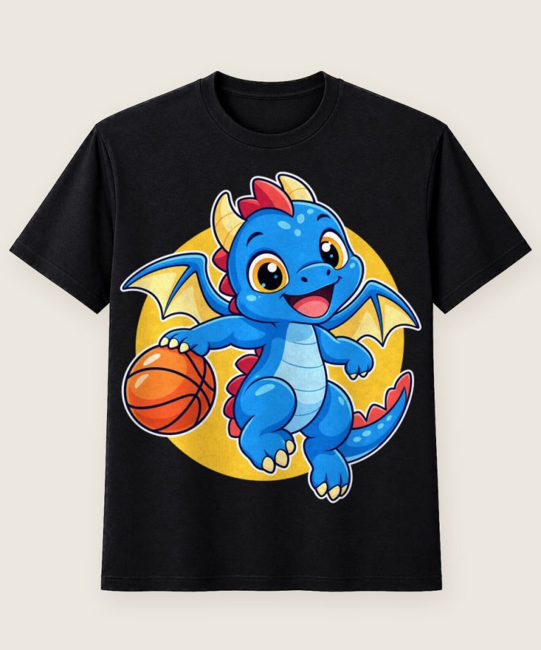 T-Shirt mit Motiv „Drachen Basketball Sprung Kinder“ – Kinder-T-Shirts
