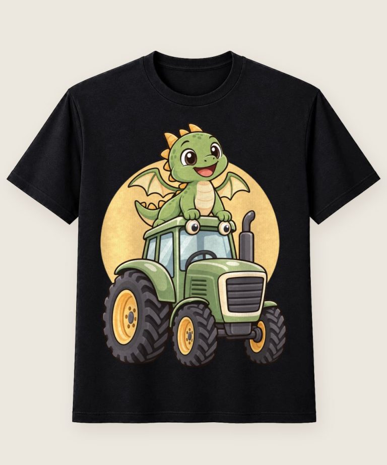 T-Shirt mit Motiv „Drachenfahrt auf Traktor Kinder“ – Kinder-T-Shirts