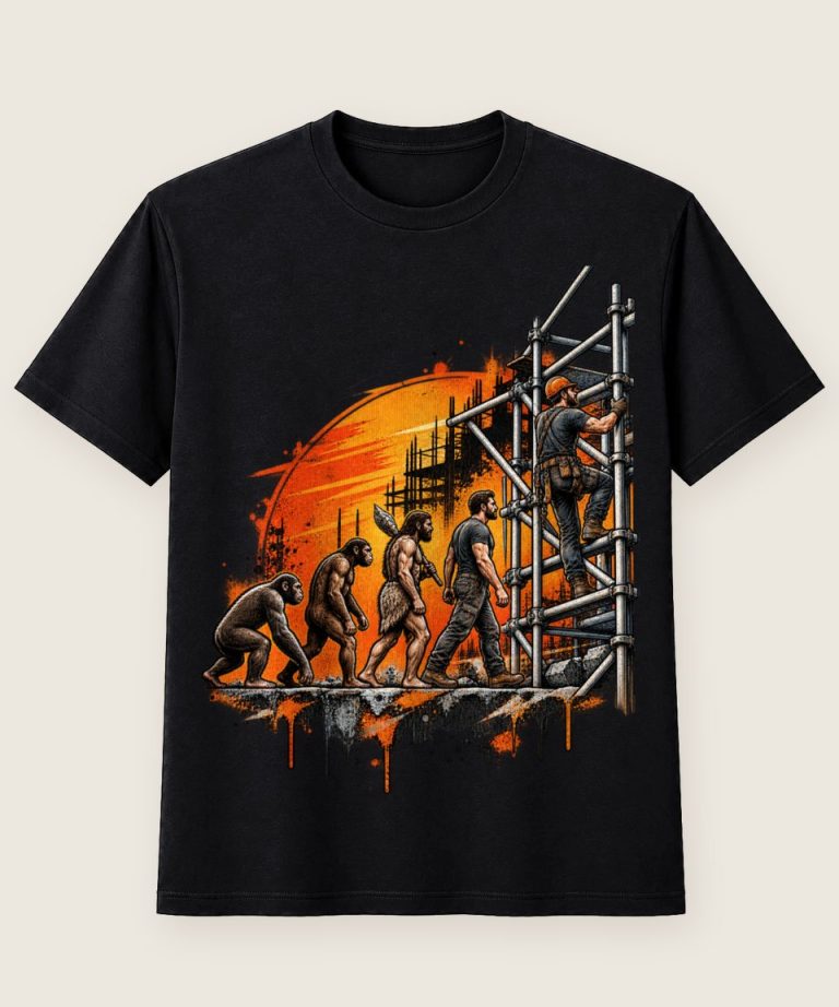 T-Shirt mit Motiv „Evolution zum Gerüstbauer - Handwerk / Handwerker“ – Gerüstbauer T-Shirts