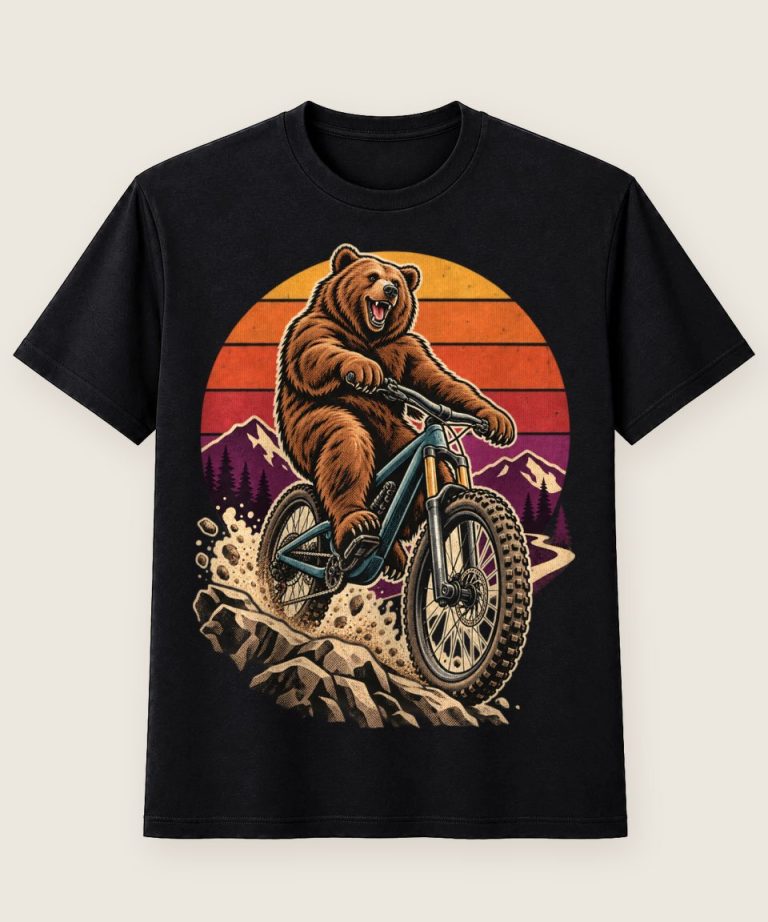 T-Shirt mit Motiv „Fahrrad Mountainbike Bär Downhill“ – Hobby & Freizeit T-Shirts
