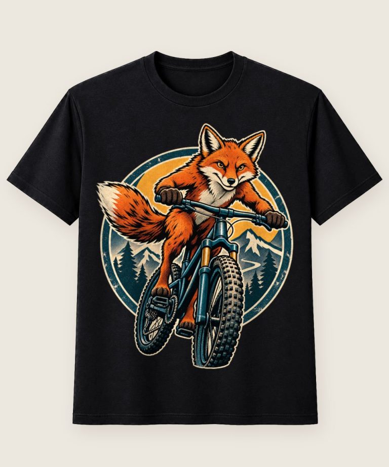 T-Shirt mit Motiv „Fahrrad Mountainbike Fuchs auf dem Trail“ – Hobby & Freizeit T-Shirts