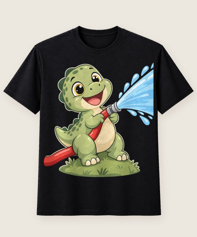 T-Shirt mit Motiv „Feuerwehr-Dino mit Schlauch Rescue Squad Kinder“ – Kinder-T-Shirts