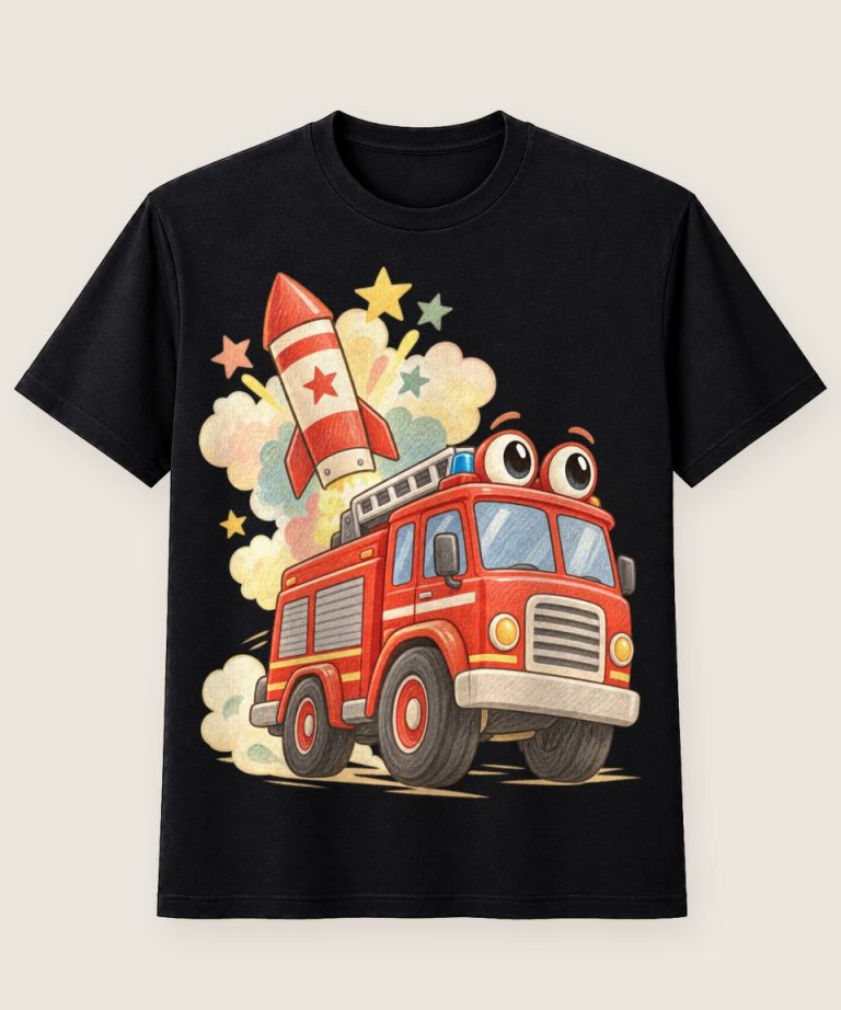 T-Shirt mit Motiv „Feuerwehr Raketen Truck Kinder“ – Kinder-T-Shirts