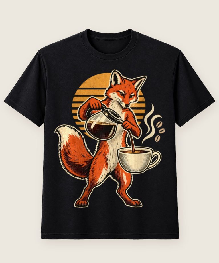 T-Shirt mit Motiv „Filterkaffee-Fan Fuchs beim Aufbrühen“ – Hobby & Freizeit T-Shirts