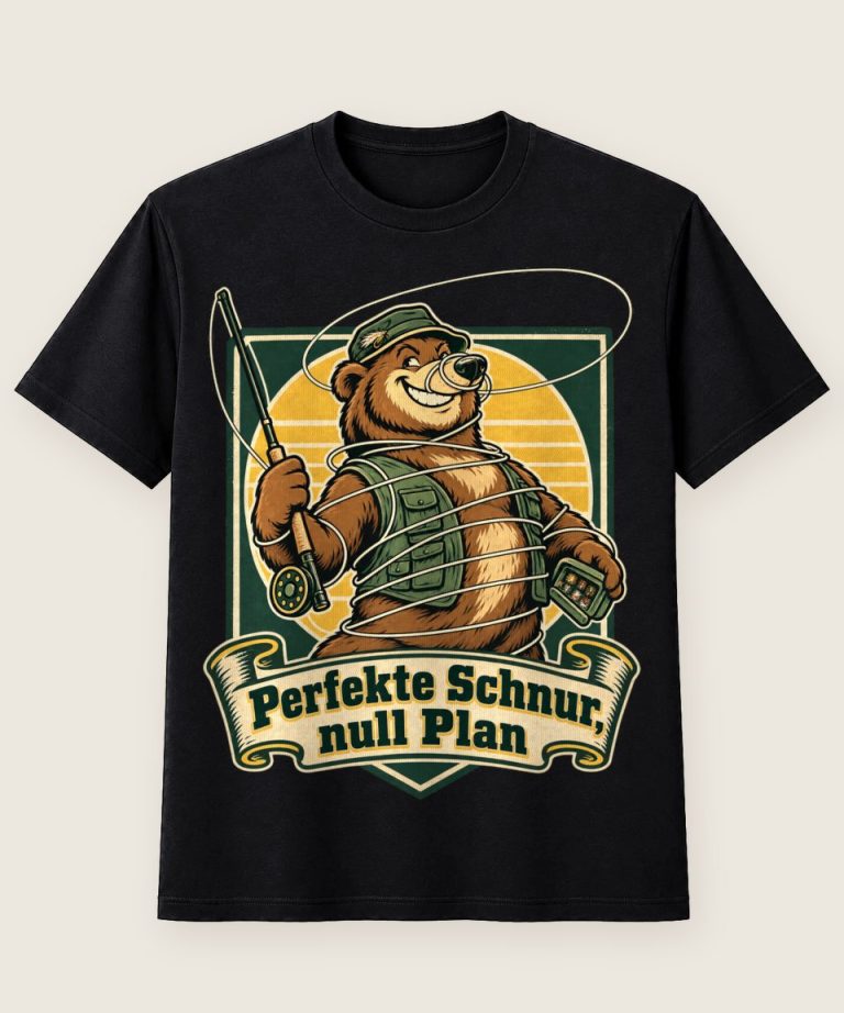 T-Shirt mit Motiv „Fliegenfischen Bär Schnur Chaos Selbstironie“ – Hobby & Freizeit T-Shirts