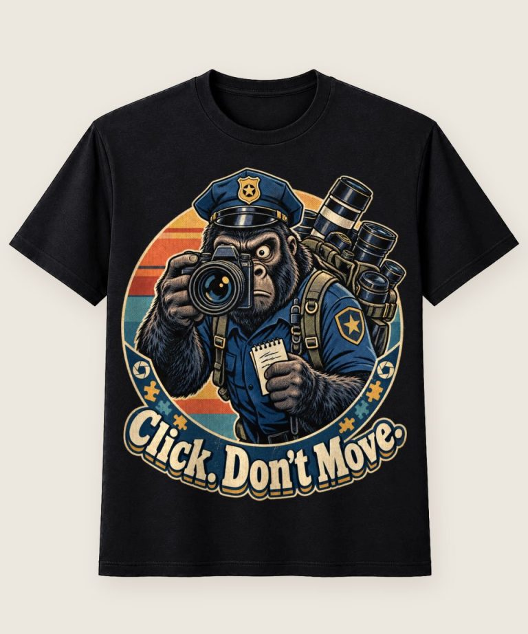 T-Shirt mit Motiv „Fotografie Gorilla-Polizist Click Dont Move“ – Hobby & Freizeit T-Shirts