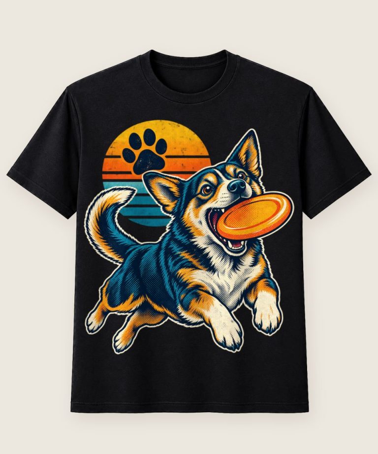 T-Shirt mit Motiv „Frisbee spielender Hund“ – Hobby & Freizeit T-Shirts