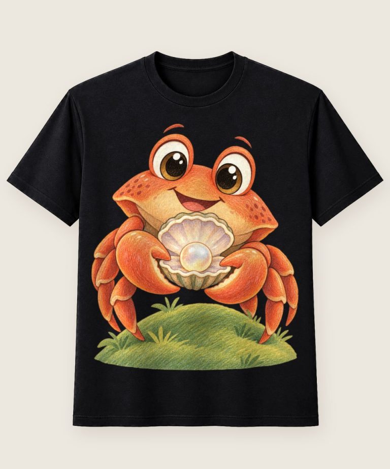 T-Shirt mit Motiv „Fröhliche Krabbe mit Perle Kinder“ – Kinder-T-Shirts